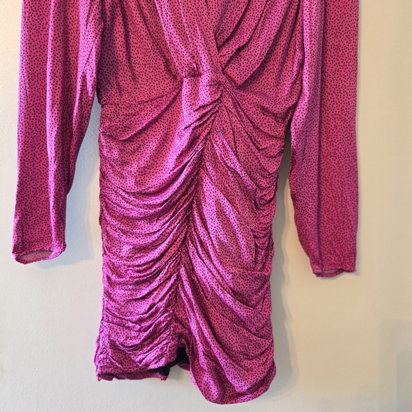 Zara Women's Ruched Satin Effect Print Wrap Dress Fuchsia Pink Size Small - Picture 13 of 15